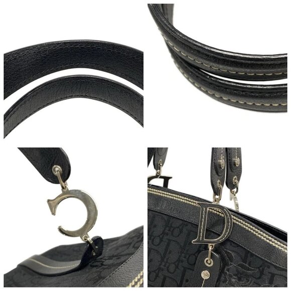 DIOR/ChristianDior Flower Black Jacquard Leather Tote Bag 666-071525 - Picture 7 of 14